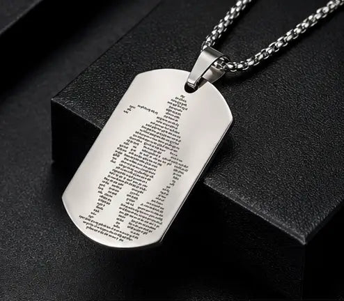 Stainless Steel Hanuman Chalisa Pendant with Chain – Silver Plated Micro-Carved Hanuman Locket for Men