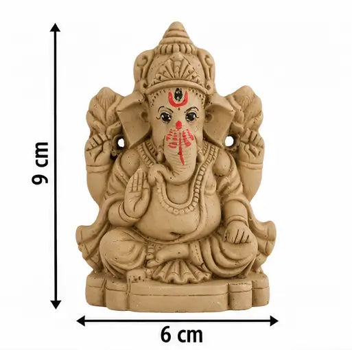 4 Inch Eco-Friendly Ganpati Murti, Matti Ganesha Idol, Biodegradable Ganesh Statue for Ganpati Pooja & Visarjan