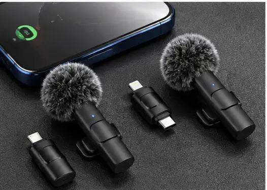 Dual Wireless Lavalier Microphone – Mini Clip-On Collar Mic with Noise Reduction for iPhone & Android | USB-C & Lightning Receiver