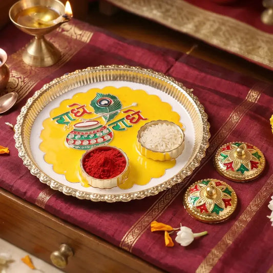 Traditional Kumkum Pooja Thali Set with Decorative Roli Kumkum Containers