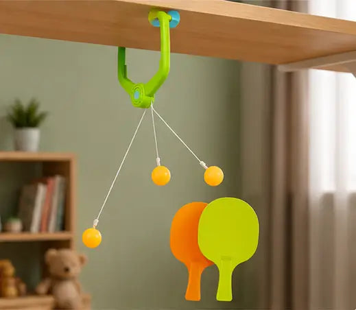 Indoor Hanging Table Tennis Trainer Set – 2 Rackets & 3 Balls for Kids, Self-Play & Skill Development