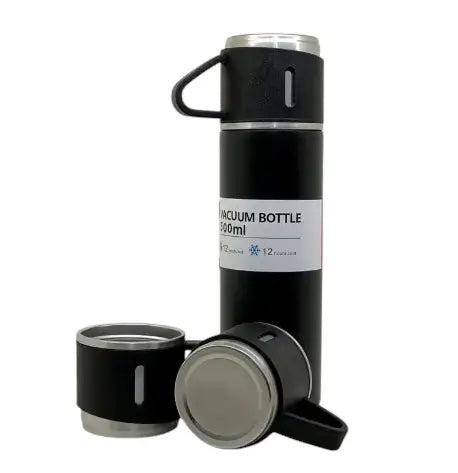 Stainless Steel Vacuum Flask Set with 3 Steel Cups Combo for Coffee Hot Drink and Cold Water Flask Ideal Gifting Travel Friendly Latest Flask Bottle. (500ml)