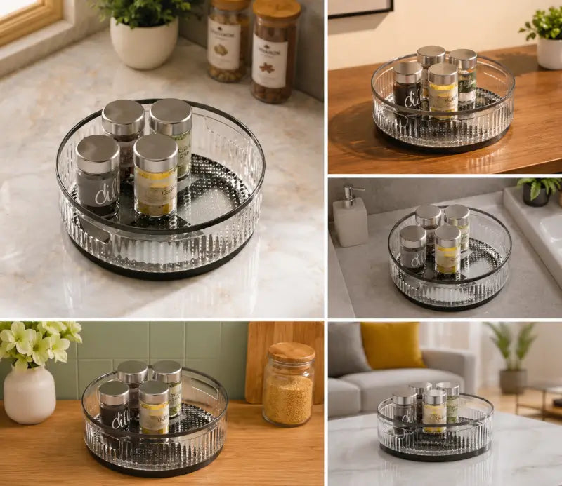 360° Rotating Kitchen Organizer Tray – Multipurpose Plastic Lazy Susan Turntable for Kitchen, Pantry, Cosmetics & Bathroom Storage
