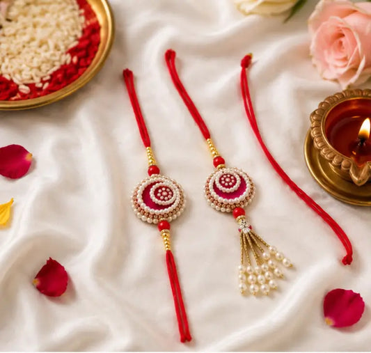 Hand-Finished Designer Bhaiya Bhabhi Rakhi Gift Set – Ethnic Couple Rakhi with Greeting Card