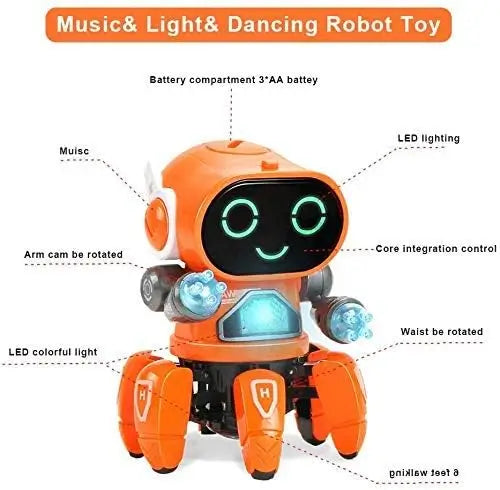 Dancing Robot Toy with Colorful Lights & Music – Multi-Direction Moving Battery Operated Robot for Kids