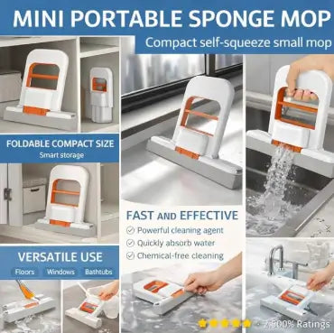 Mini Foldable Handheld Mop Self Squeezing Kitchen Wiper Cleaning Tool for Home and Car Detailing