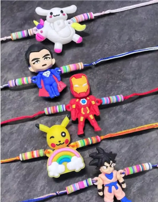 Kids Cartoon Rakhi Set of 5 – Multicolor Designer Thread Rakhi Combo for Boys