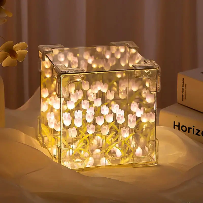 3D Tulip LED Night Lamp with Infinity Mirror – DIY Decorative Table Lamp for Bedroom, Living Room & Home Décor