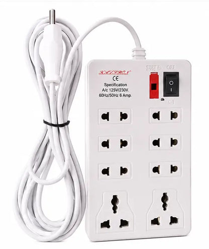 8 Socket Extension Board with 2 Meter Cable | 6A Heavy Duty Power Strip | Universal Multi Plug Extension Board for Home & Office