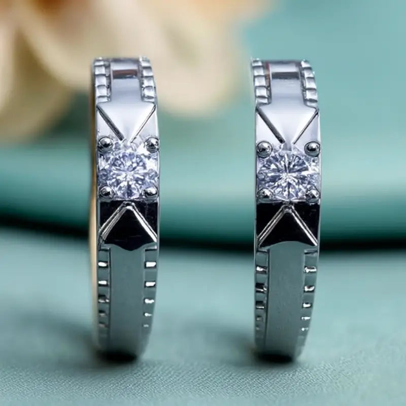Twin Flame Couple Rings – Adjustable Silver-Plated Sterling Silver with American Diamond, Free Size