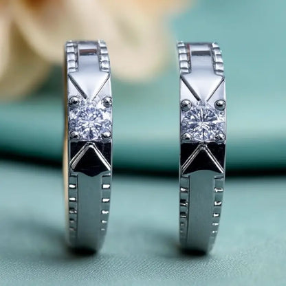 Twin Flame Couple Rings – Adjustable Silver-Plated Sterling Silver with American Diamond, Free Size