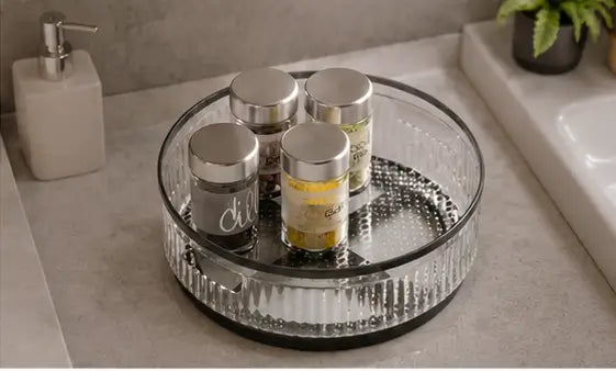 360° Rotating Kitchen Organizer Tray – Multipurpose Plastic Lazy Susan Turntable for Kitchen, Pantry, Cosmetics & Bathroom Storage