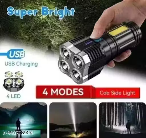TS Presents Rechargeable Flashlight,Super Bright LED Flashlight Waterproof Handheld Flashlight with 4 Modes for Camping Emergency Hiking hammer combo L19 torch with 4 COB high beam light for emergency light (Pack of 2 )TS 83