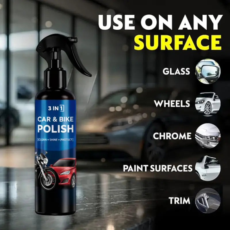 3-in-1 Car & Bike Polish Spray | Clean, Shine & Protect Liquid Polish for Cars, Bikes, Scooters & Automotive Surfaces