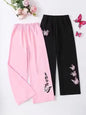 Girls Butterfly Print Wide Leg Pants Set – Cotton Summer Wear (2 Pcs)