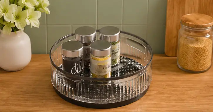 360° Rotating Kitchen Organizer Tray – Multipurpose Plastic Lazy Susan Turntable for Kitchen, Pantry, Cosmetics & Bathroom Storage