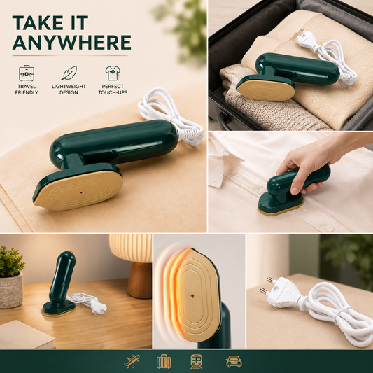 Mini Electric Steam Iron – Portable Travel Iron with Non-Stick Soleplate, Spray & Steam Function