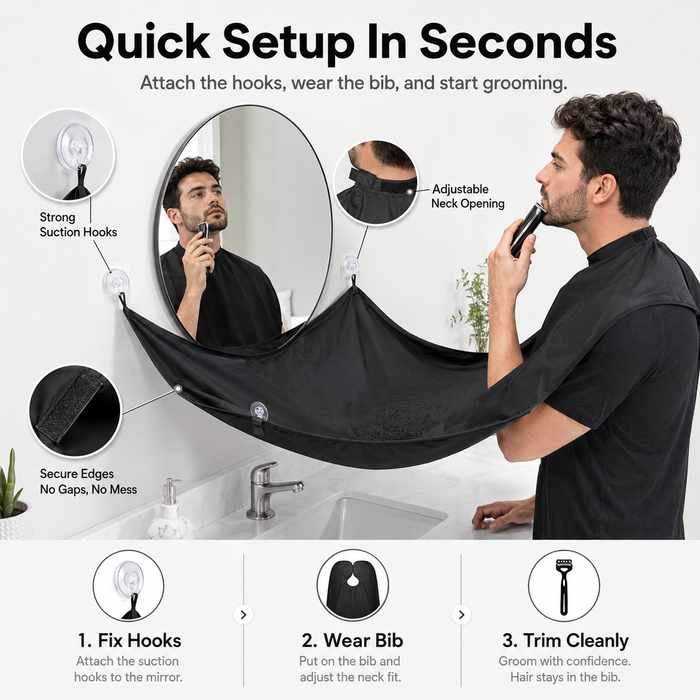 Black Beard Apron Hair Clippings Catcher Grooming Bib