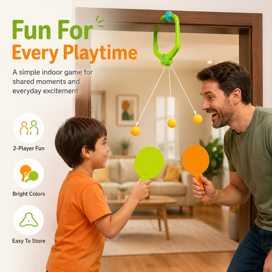 Indoor Hanging Table Tennis Trainer Set – 2 Rackets & 3 Balls for Kids, Self-Play & Skill Development