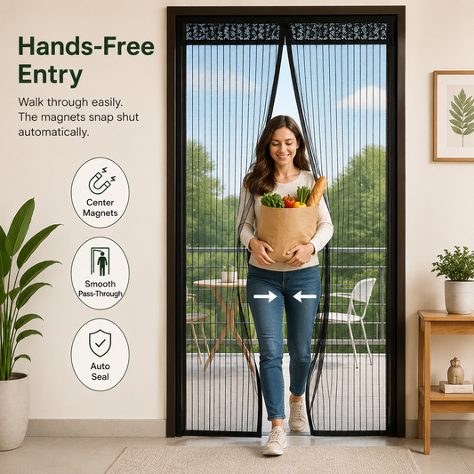 Heavy Quality Magnetic Door Mosquito Net – Full Coverage Polyester Mesh Curtain with Auto Magnetic Closure