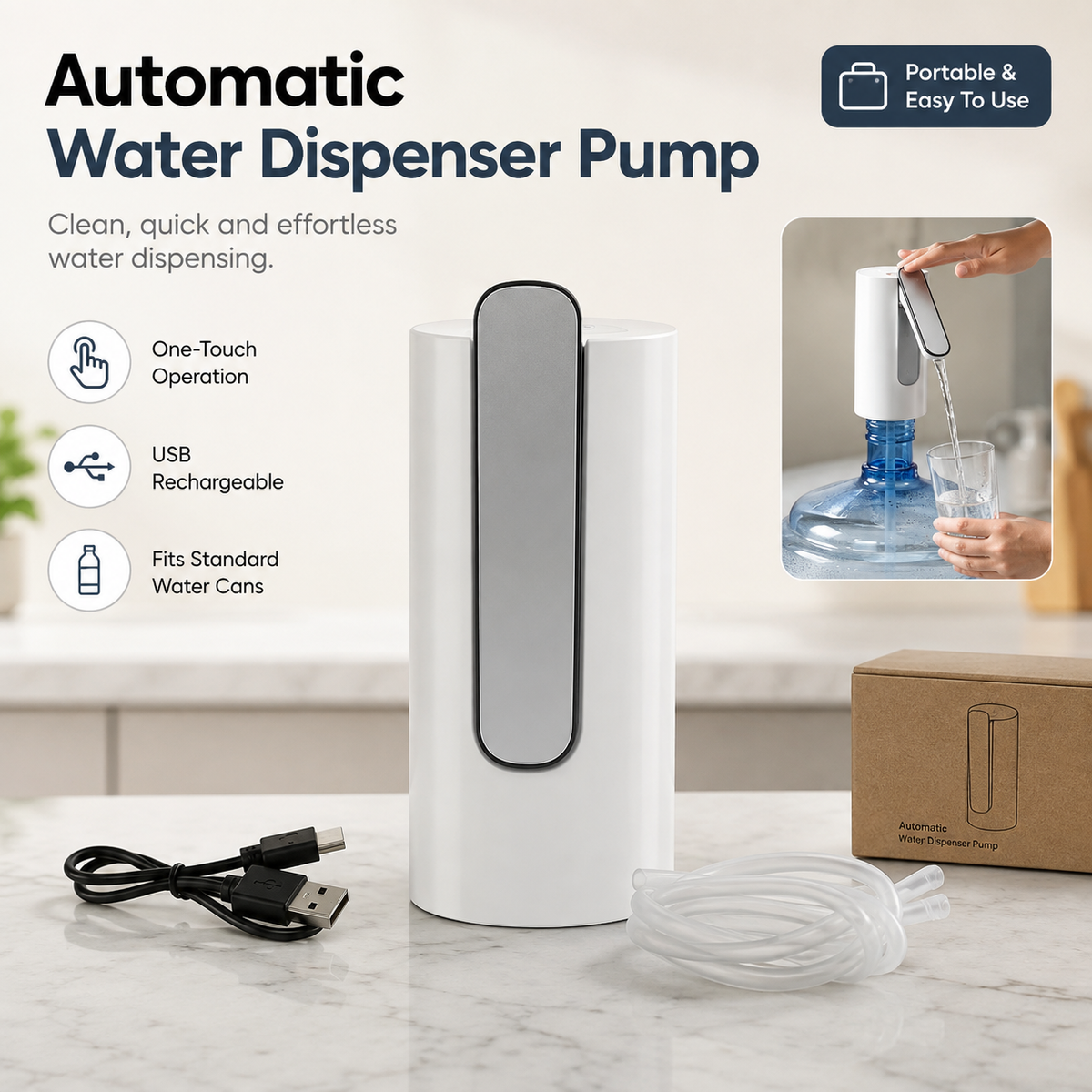 Foldable Electric Water Dispenser Pump – USB Rechargeable Automatic Bottle Water Pump