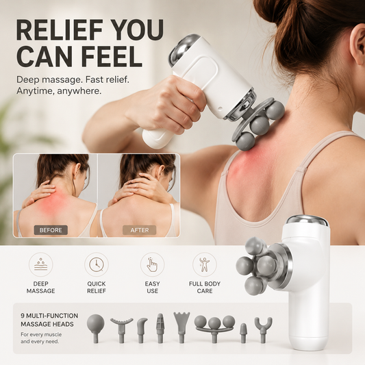 9-in-1 Mini Massage Gun – Portable Electric Muscle Massager with 3 Massage Heads for Neck, Shoulders, Arms, Legs & Feet