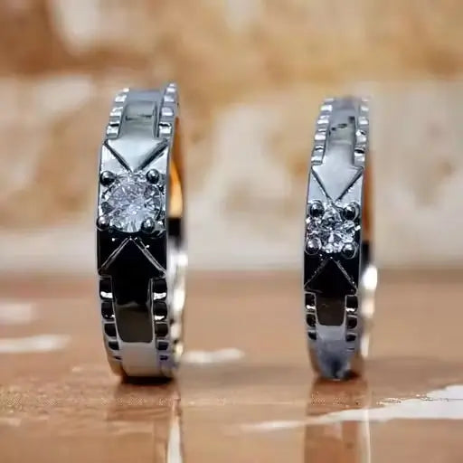 Twin Flame Couple Rings – Adjustable Silver-Plated Sterling Silver with American Diamond, Free Size