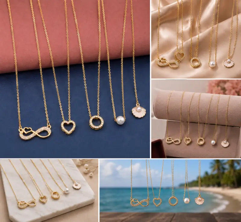 Elegant Gold-Plated Necklace Set – Combo of 5 CZ Chain Necklaces for Women & Girls