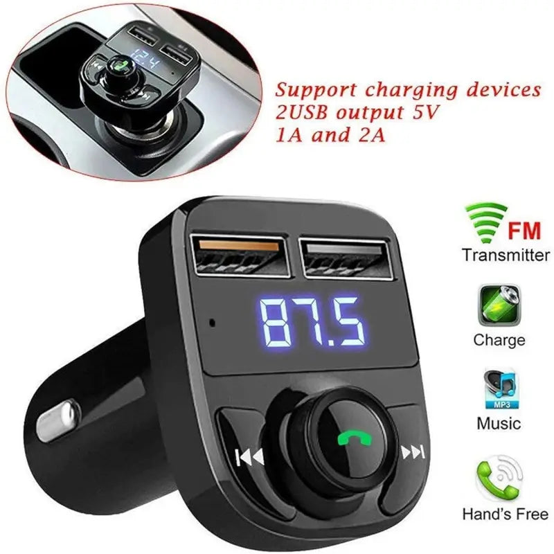 CAR-X8 Bluetooth FM Transmitter Kit with Dual USB Fast Charger
