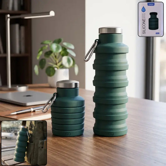 Foldable Silicone Water Bottle – Collapsible Leak-Proof Travel Bottle with Carabiner for Sports, Gym & Outdoor Use