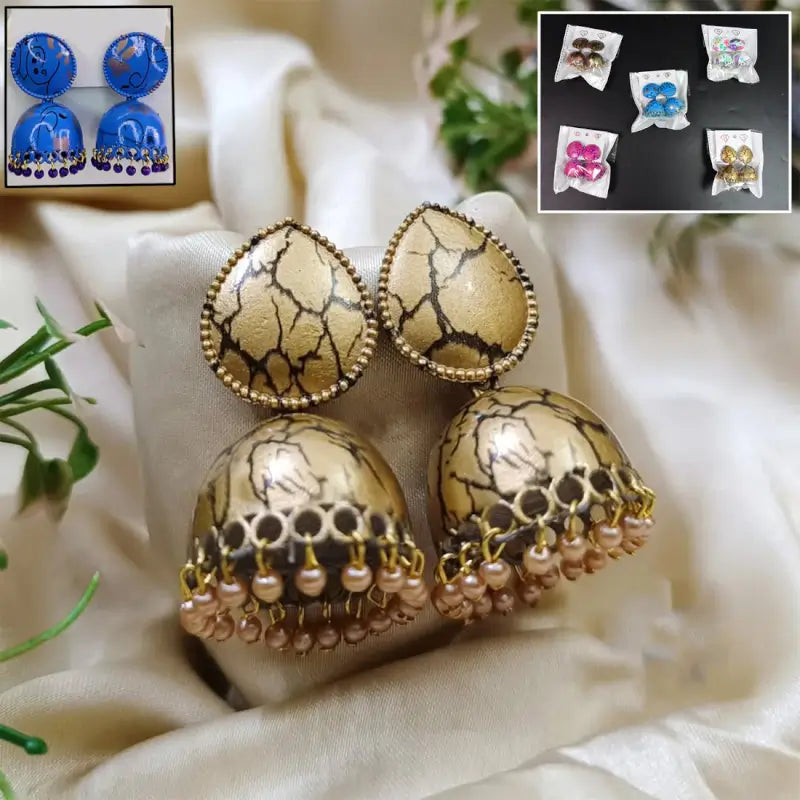 Traditional Jhumka Earrings – Ethnic Pearl Drop Dangle Earrings for Women & Girls (Pair)