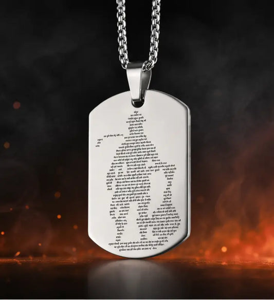Stainless Steel Hanuman Chalisa Pendant with Chain – Silver Plated Micro-Carved Hanuman Locket for Men
