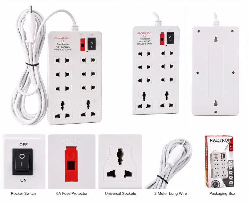 8 Socket Extension Board with 2 Meter Cable | 6A Heavy Duty Power Strip | Universal Multi Plug Extension Board for Home & Office