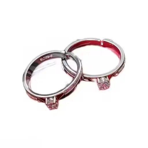 Twin Flame Couple Rings – Adjustable Silver-Plated Sterling Silver with American Diamond, Free Size