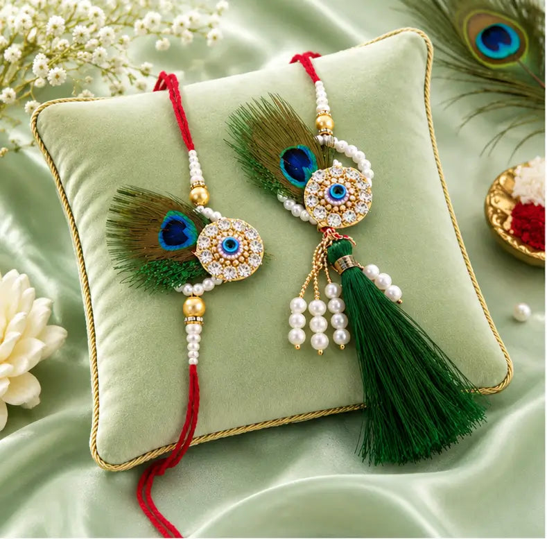 Bhaiya Bhabhi Combo Rakhi Set – Designer Brother & Bhabhi Rakhi with Beaded Detailing