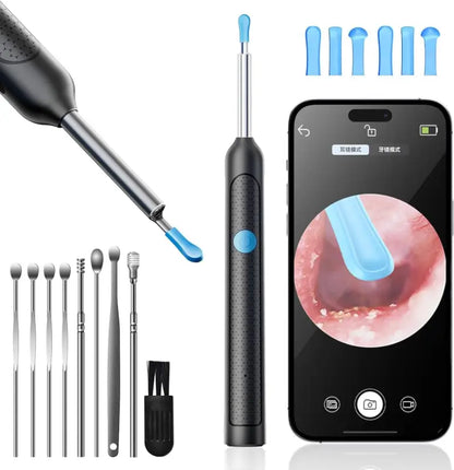 Earwax Removal Tool Kit with HD Camera Wifi Connection & 6 LED Lights Endoscope Tool Ear Cleaner for iOS & Android + 11 Silicone Tips Free- Black