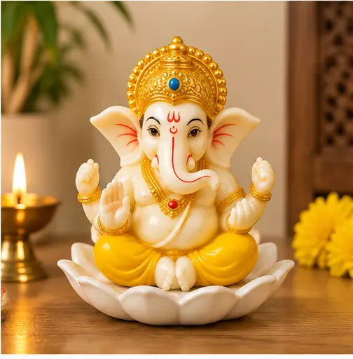 Lord Ganesha Idol for Home Decor & Pooja, Cute Ganpati Murti, Resin, 1 Pc