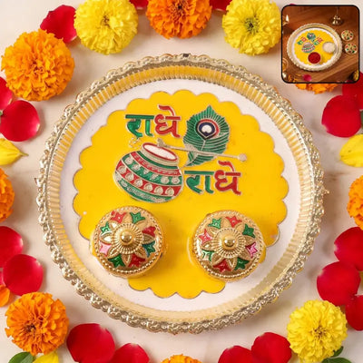 Traditional Kumkum Pooja Thali Set with Decorative Roli Kumkum Containers