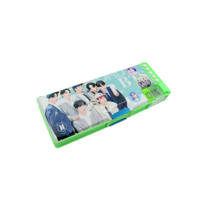Kids Cartoon Multipurpose Compass Box – 2 Compartment Pencil Box with Sharpener & Push Button Lock for School Stationery
