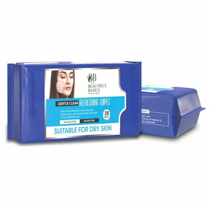 Face Wipes for Dry & Sensitive Skin – Gentle Cleansing Refreshing Wet Wipes (25 Pulls, Alcohol-Free)