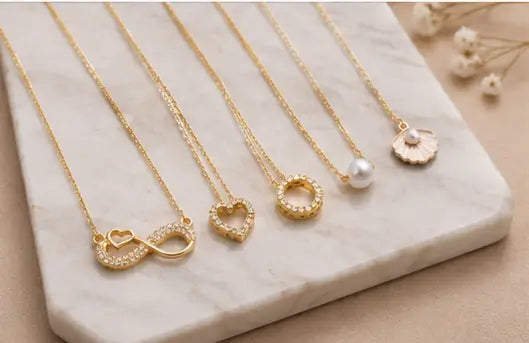 Elegant Gold-Plated Necklace Set – Combo of 5 CZ Chain Necklaces for Women & Girls