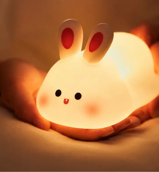 Cute Rabbit Silicone Night Light Rechargeable LED Touch Lamp for Kids Bedroom & Bedside