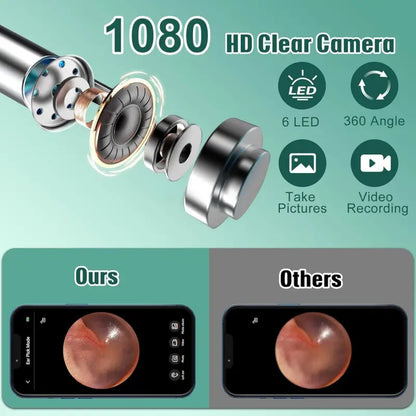 Earwax Removal Tool Kit with HD Camera Wifi Connection & 6 LED Lights Endoscope Tool Ear Cleaner for iOS & Android + 11 Silicone Tips Free- Black