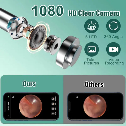 Earwax Removal Tool Kit with HD Camera Wifi Connection & 6 LED Lights Endoscope Tool Ear Cleaner for iOS & Android + 11 Silicone Tips Free- Black