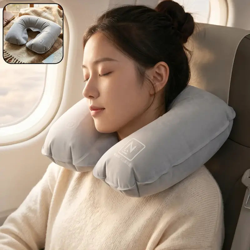 Inflatable Travel Neck Pillow | Soft U-Shaped Air Cushion for Flight, Car & Office Travel