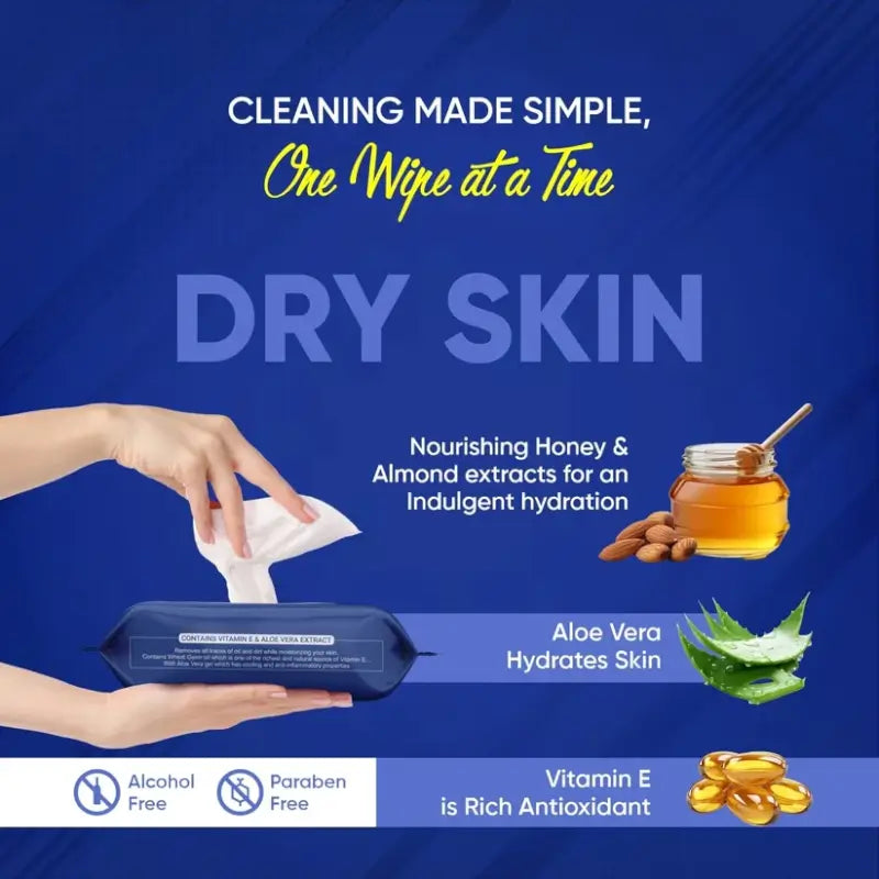 Face Wipes for Dry & Sensitive Skin – Gentle Cleansing Refreshing Wet Wipes (25 Pulls, Alcohol-Free)