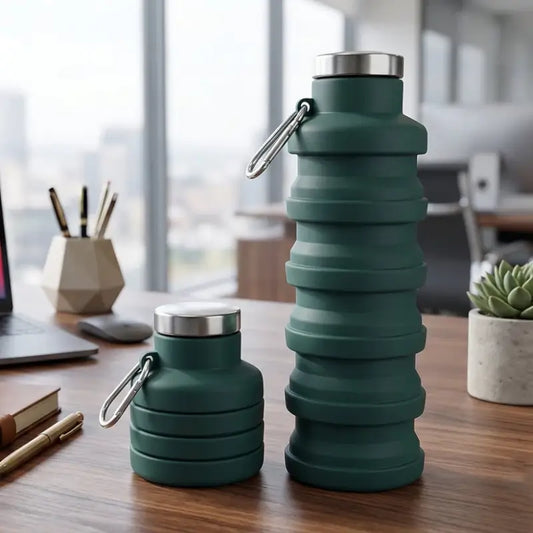 Foldable Silicone Water Bottle – Collapsible Leak-Proof Travel Bottle with Carabiner for Sports, Gym & Outdoor Use
