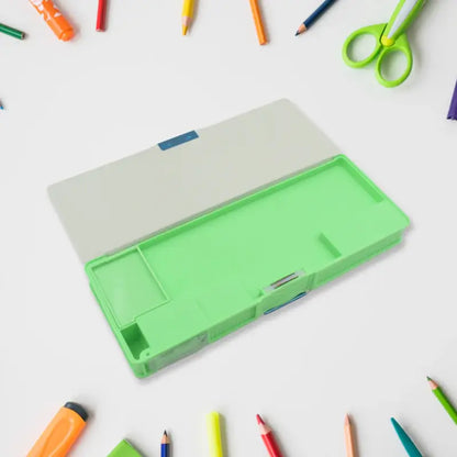 Kids Cartoon Multipurpose Compass Box – 2 Compartment Pencil Box with Sharpener & Push Button Lock for School Stationery