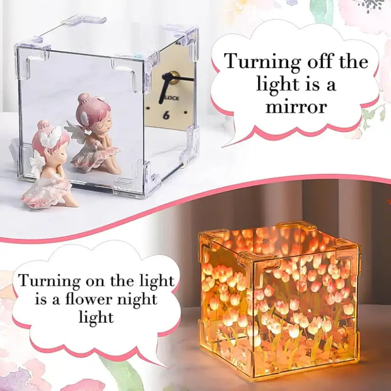 3D Tulip LED Night Lamp with Infinity Mirror – DIY Decorative Table Lamp for Bedroom, Living Room & Home Décor