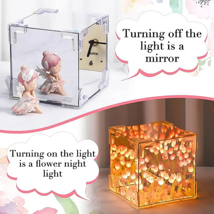 3D Tulip LED Night Lamp with Infinity Mirror – DIY Decorative Table Lamp for Bedroom, Living Room & Home Décor